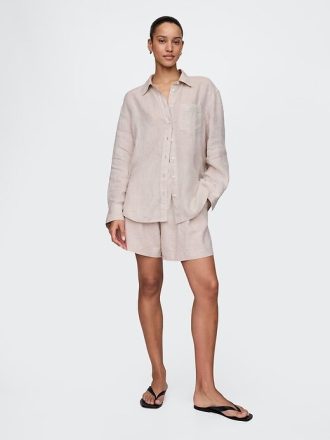 365 Shorts aus Leinenmischung mit hohem Bund