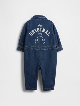 Baby-Denim-Overall mit Bärenlogo