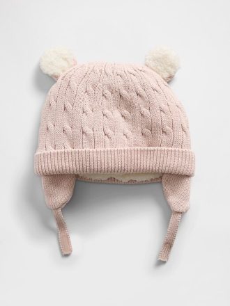 Baby-Sherpa-gefütterte Zopfmuster-Bärenmütze