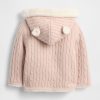 Baby-Strickjacke mit Zopfmuster und Bärenmotiv, Sherpa-Futter