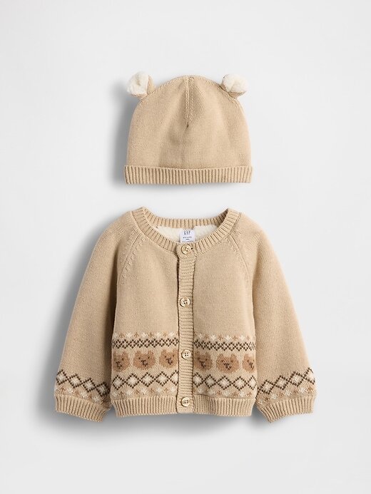 Baby-Strickjacke-Pullover-Set mit Bärenmotiv und Sherpa-Futter Baby-Strickjacke-Pullover-Set mit Bärenmotiv und Sherpa-Futter