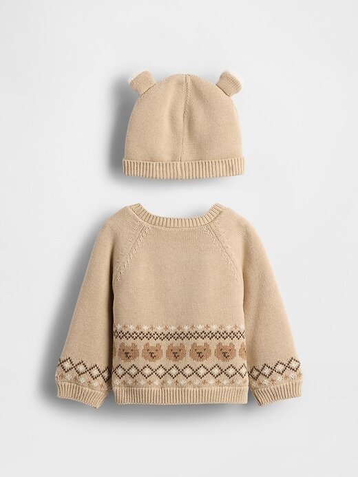 Baby-Strickjacke-Pullover-Set mit Bärenmotiv und Sherpa-Futter Baby-Strickjacke-Pullover-Set mit Bärenmotiv und Sherpa-Futter