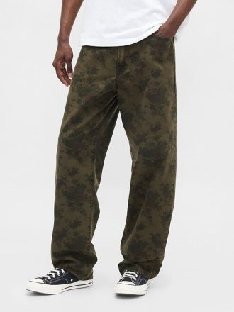 Baggy-Jeans aus Canvas mit Blumenmuster