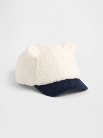 Baseballmütze aus Sherpa und Cord mit Bärenmotiv für Kleinkinder
