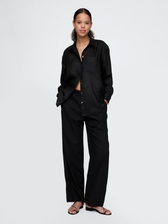 Bequeme Hose aus Leinenmischung mit weitem Saum