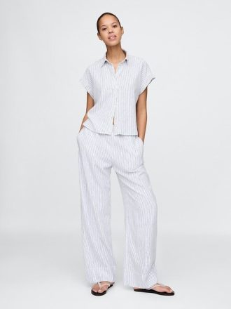 Bequeme Hose aus Leinenmischung mit weitem Saum