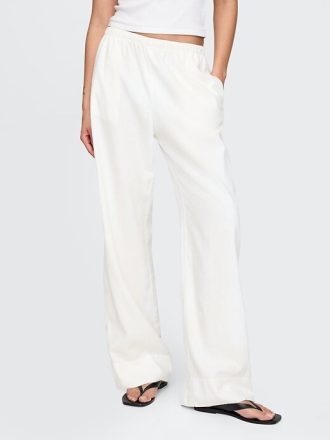 Bequeme Hose aus Leinenmischung mit weitem Saum