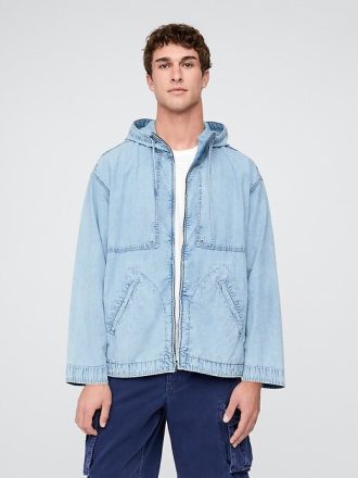 Übergroße Anorak-Jacke aus Denim-Ripstop mit Reißverschluss