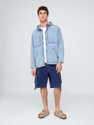 Übergroße Anorak-Jacke aus Denim-Ripstop mit Reißverschluss