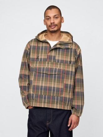 Übergroße karierte Anorakjacke aus Canvas
