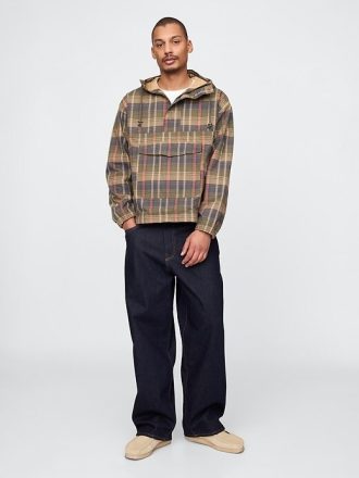 Übergroße karierte Anorakjacke aus Canvas