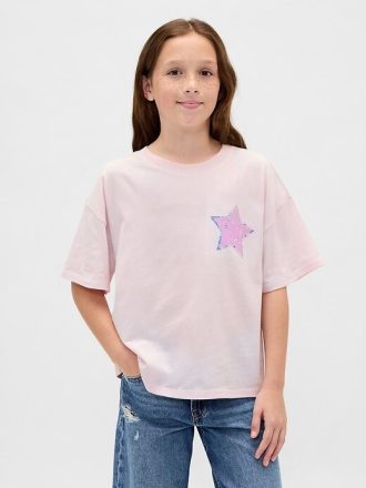 Übergroßes T-Shirt mit schwingender Paillettengrafik für Kinder