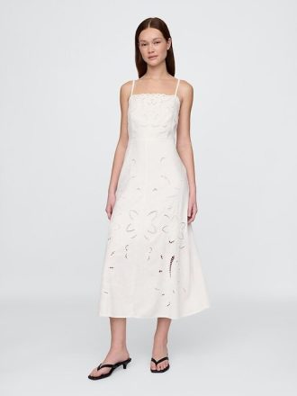 Besticktes Maxikleid aus Leinenmischung