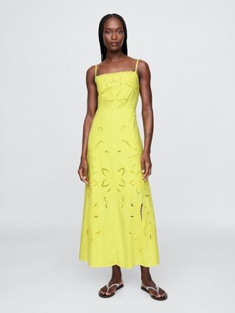 Besticktes Maxikleid aus Leinenmischung