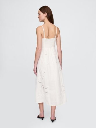 Besticktes Maxikleid aus Leinenmischung