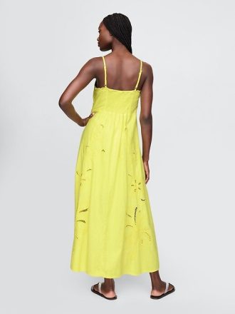 Besticktes Maxikleid aus Leinenmischung