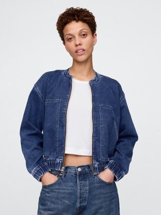 Bomberjacke aus Denim-Strick