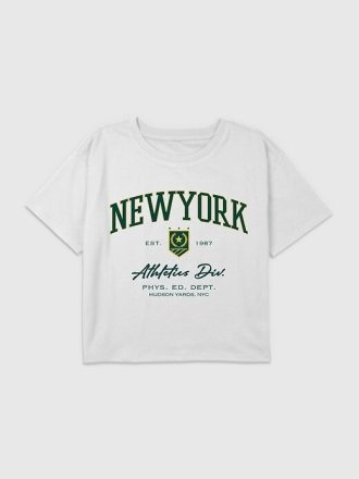 Boxy Crop-T-Shirt mit Grafik der New York Athletics für Kinder