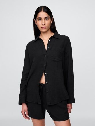 Button-Down-Hemd aus Baumwollgaze
