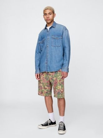 Canvas-Shorts mit Blumenmuster