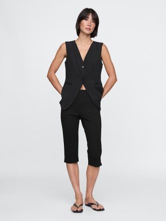Caprihose mit hohem Bund und Doppelstrick