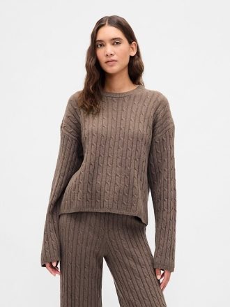 CashSoft Oversize-Pullover mit Zopfmuster
