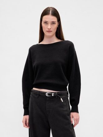 CashSoft Stretch-Kurzpullover mit Laternenärmeln