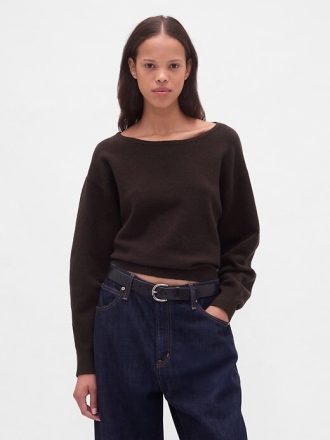 CashSoft Stretch-Kurzpullover mit Laternenärmeln