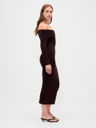 CashSoft Stretch Off-Shoulder Midi-Pulloverkleid