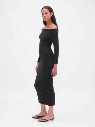 CashSoft Stretch Off-Shoulder Midi-Pulloverkleid