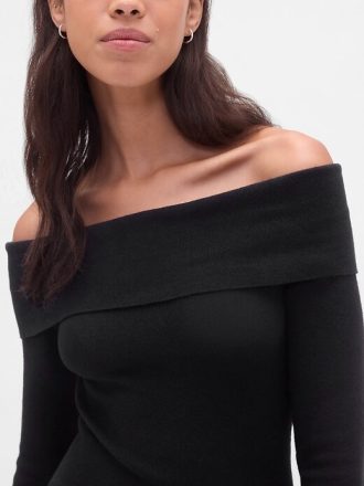 CashSoft Stretch Off-Shoulder Midi-Pulloverkleid