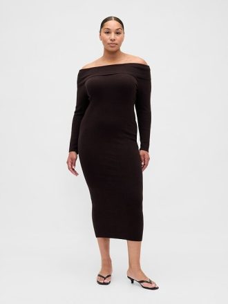 CashSoft Stretch Off-Shoulder Midi-Pulloverkleid