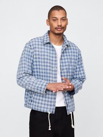 Coaches-Jacke aus Denim mit Karomuster