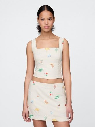 Crop Top aus Leinenmischung