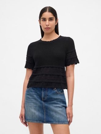 Crop-Top aus Pointelle-Pullover aus Leinenmischung