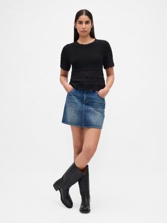Crop-Top aus Pointelle-Pullover aus Leinenmischung
