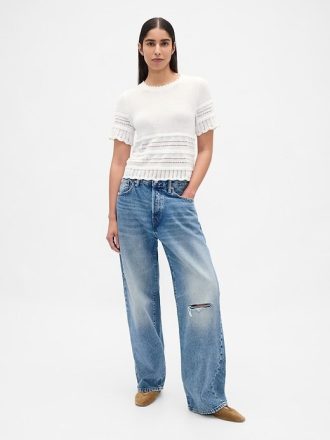 Crop-Top aus Pointelle-Pullover aus Leinenmischung