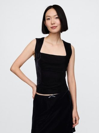 Crop-Top mit eckigem Ausschnitt aus recyceltem Samt