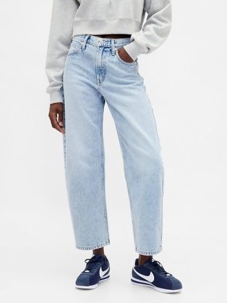 Cropped Barrel Jeans mit hohem Bund