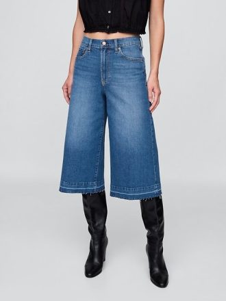 Culotte-Jeans mit hohem Bund
