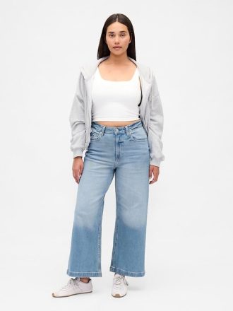 Curvy High Stride Knöcheljeans mit weitem Bein