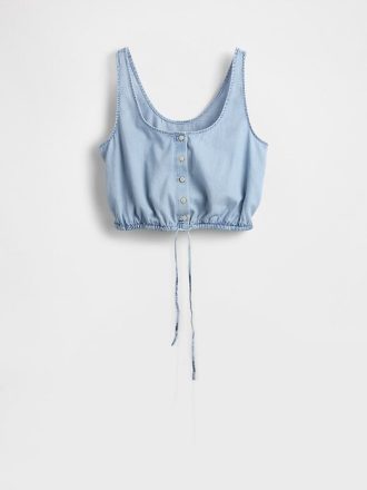 Denim-Crop-Top mit gerafftem Saum