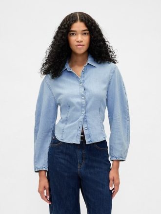 Denim-Hemd mit Ballonärmeln
