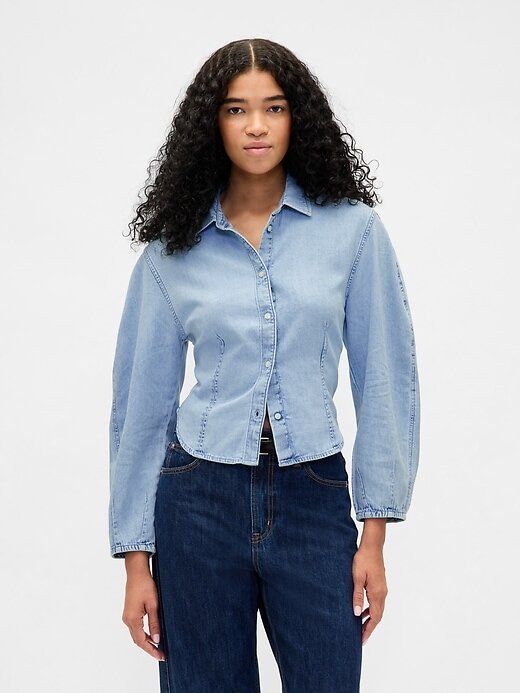 Denim-Hemd mit Ballonärmeln Denim-Hemd mit Ballonärmeln