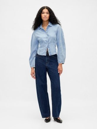 Denim-Hemd mit Ballonärmeln