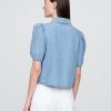 Denim-Hemd mit Puffärmeln und Kragen Denim-Hemd mit Puffärmeln und Kragen