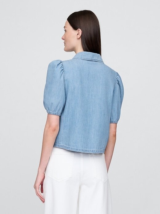 Denim-Hemd mit Puffärmeln und Kragen Denim-Hemd mit Puffärmeln und Kragen