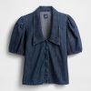 Denim-Hemd mit Puffärmeln und Kragen Denim-Hemd mit Puffärmeln und Kragen