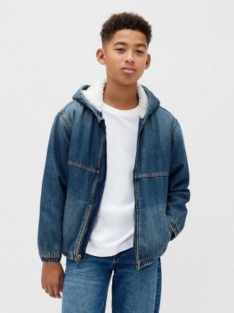 Denim-Hoodie mit Sherpa-Futter für Kinder
