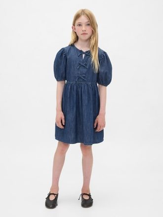 Denim-Kleid mit Puffärmeln für Kinder